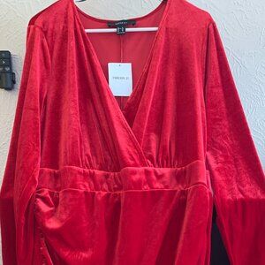 Forever 21+ Red Velvet Knit Wrap Dress – Size 1X (NWT)